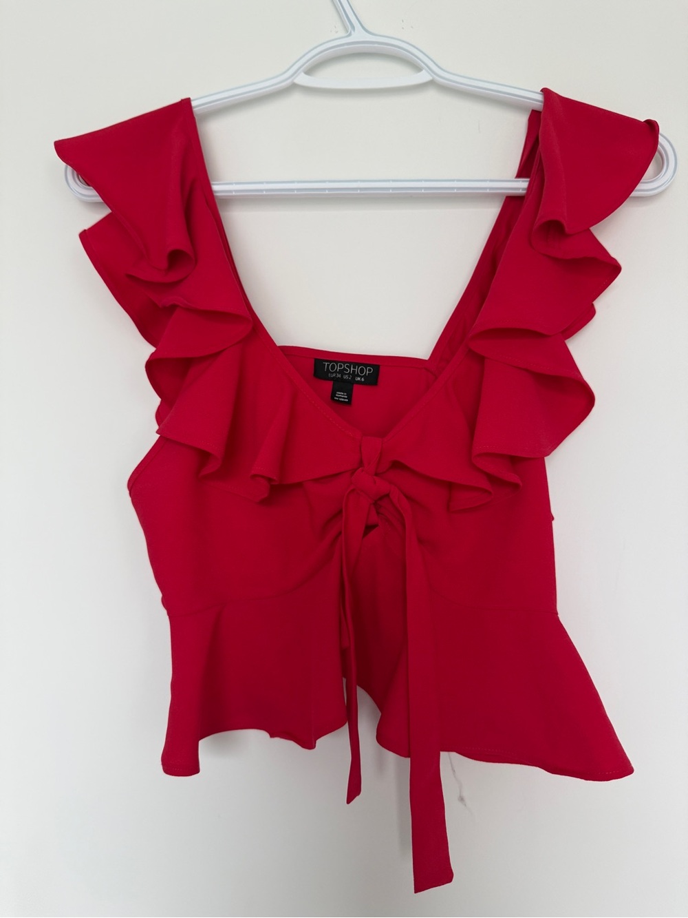 Topshop Red Ruffle Tie-Front Camisole